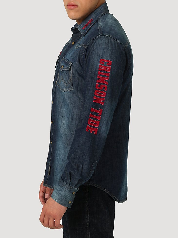 Men's Wrangler Collegiate Denim Western Snap Shirt in University of Alabama