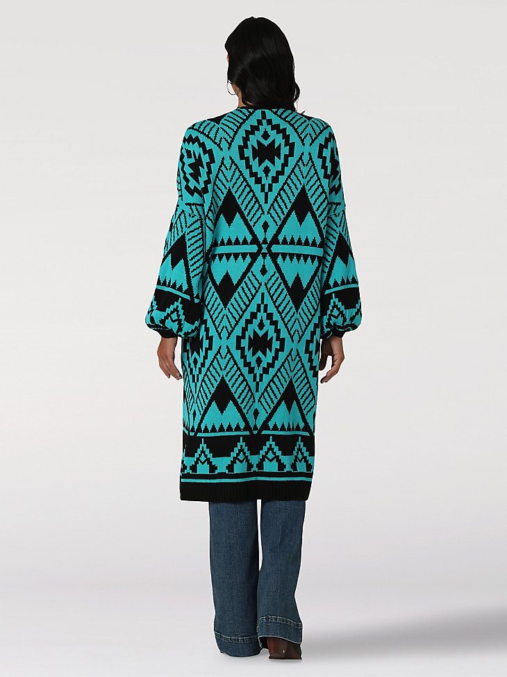 Women's Wrangler Balloon Sleeve Open Cardigan in Turquoise