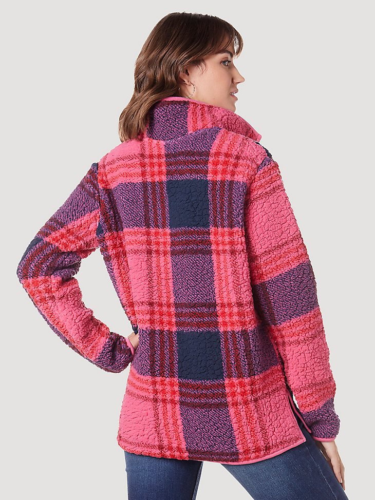Women's Wrangler Retro Print Quarter-Zip Sherpa Pullover in Pink Purple