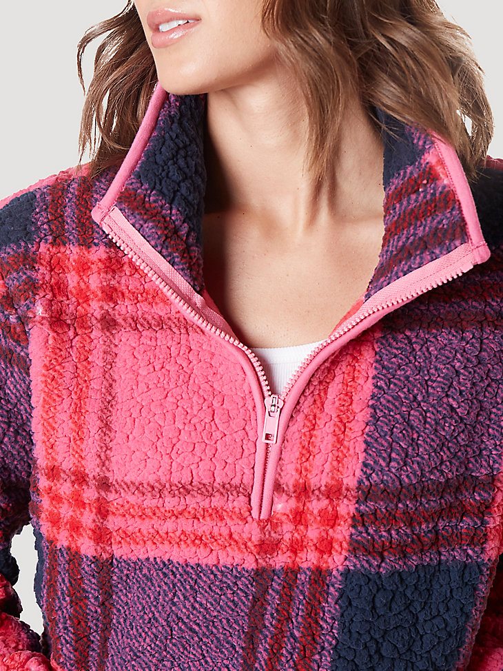 Women's Wrangler Retro Print Quarter-Zip Sherpa Pullover in Pink Purple