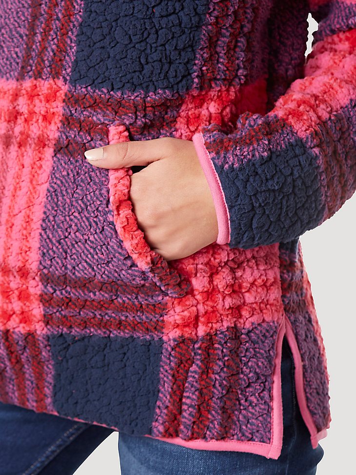 Women's Wrangler Retro Print Quarter-Zip Sherpa Pullover in Pink Purple