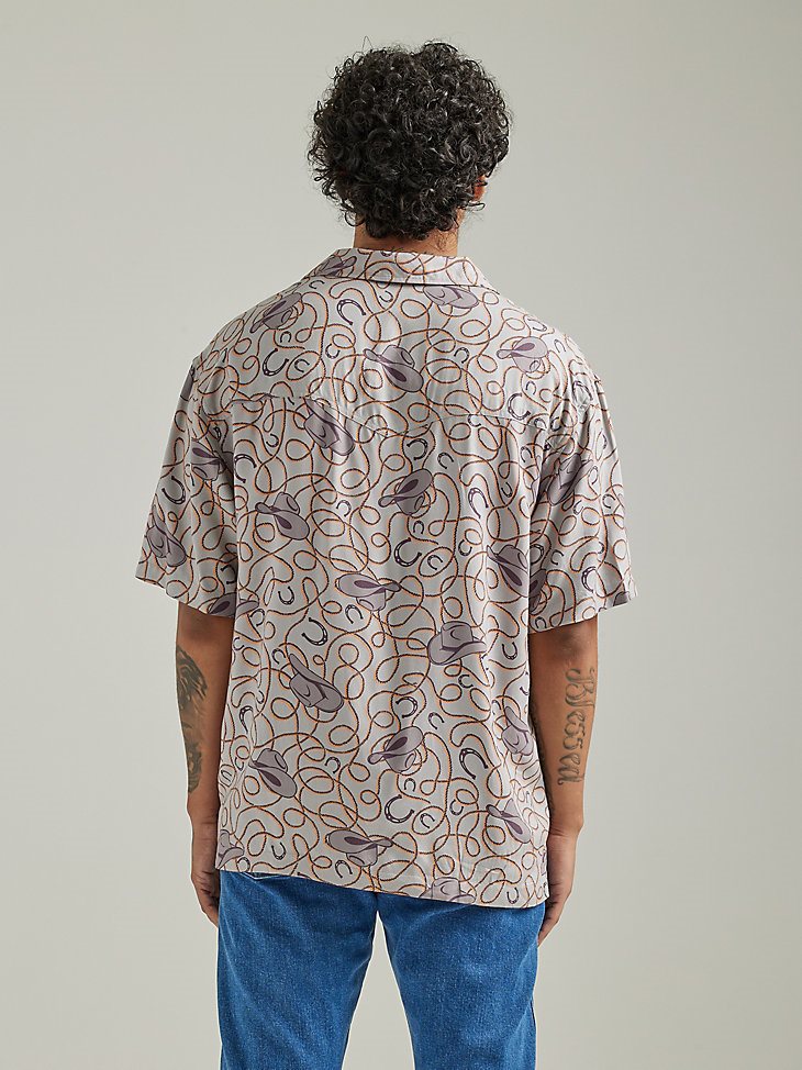 Men's Cowboy Rope Print Overshirt in Gull Grey