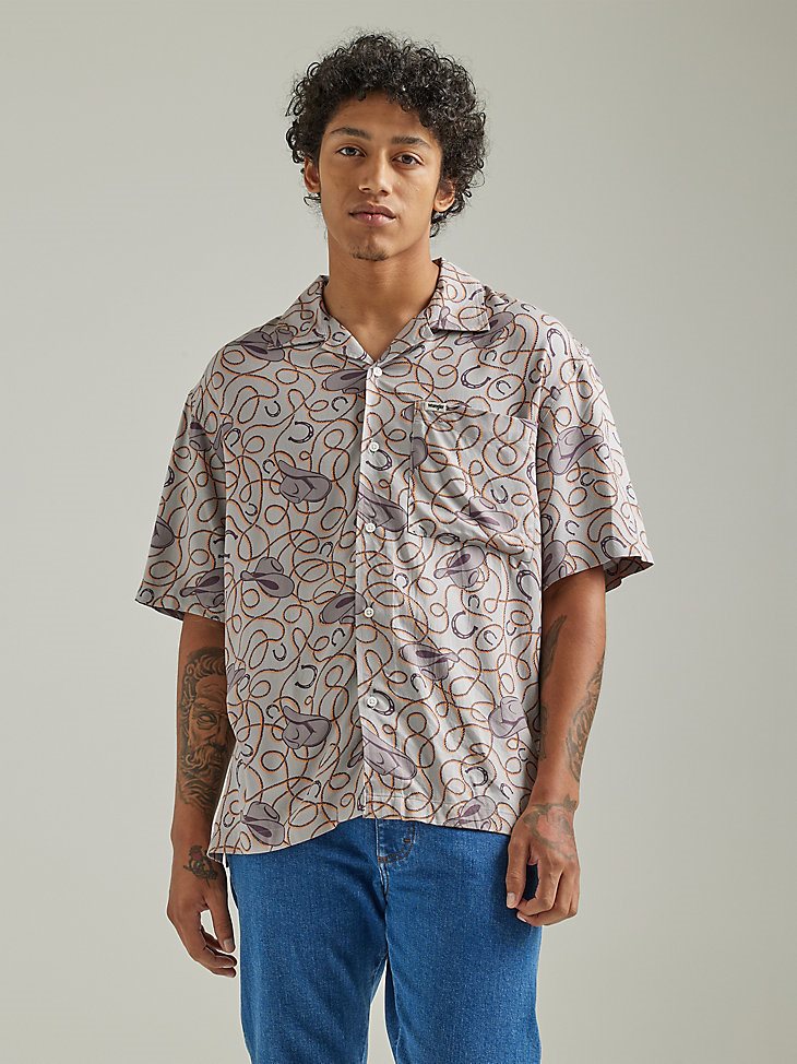 Men's Cowboy Rope Print Overshirt in Gull Grey