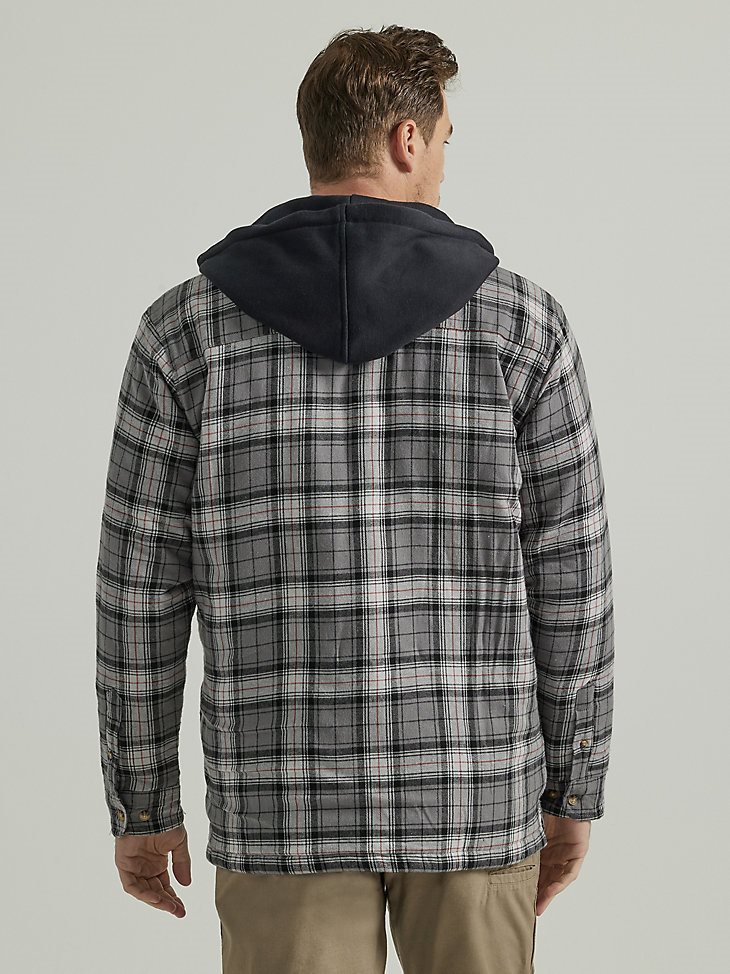 Wrangler RIGGS Workwear Long Sleeve Hooded Flannel Work Jacket in Grey Black