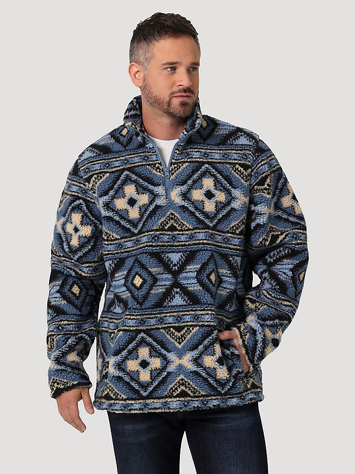 Men's Wrangler Heavyweight Quarter-Zip Sherpa Pullover in Water Blue