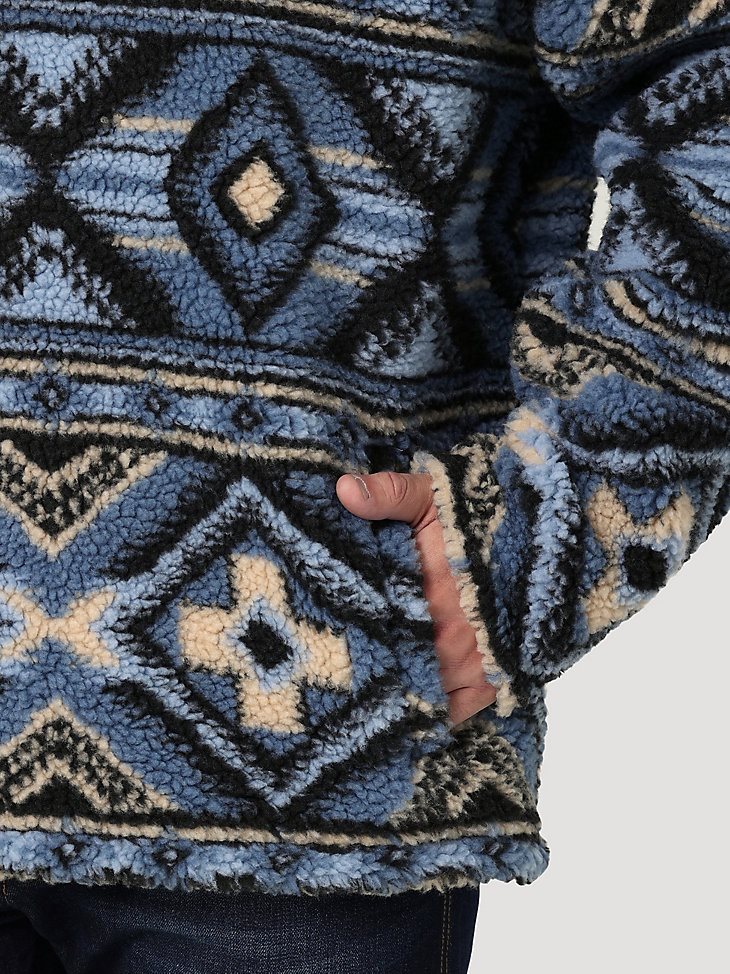 Men's Wrangler Heavyweight Quarter-Zip Sherpa Pullover in Water Blue