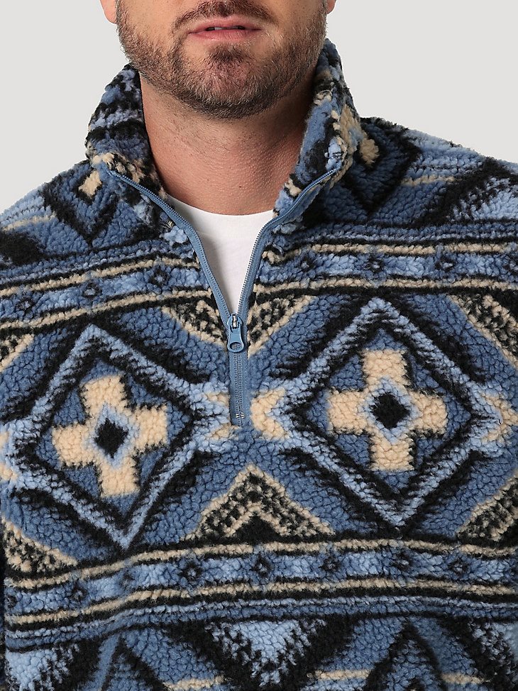 Men's Wrangler Heavyweight Quarter-Zip Sherpa Pullover in Water Blue