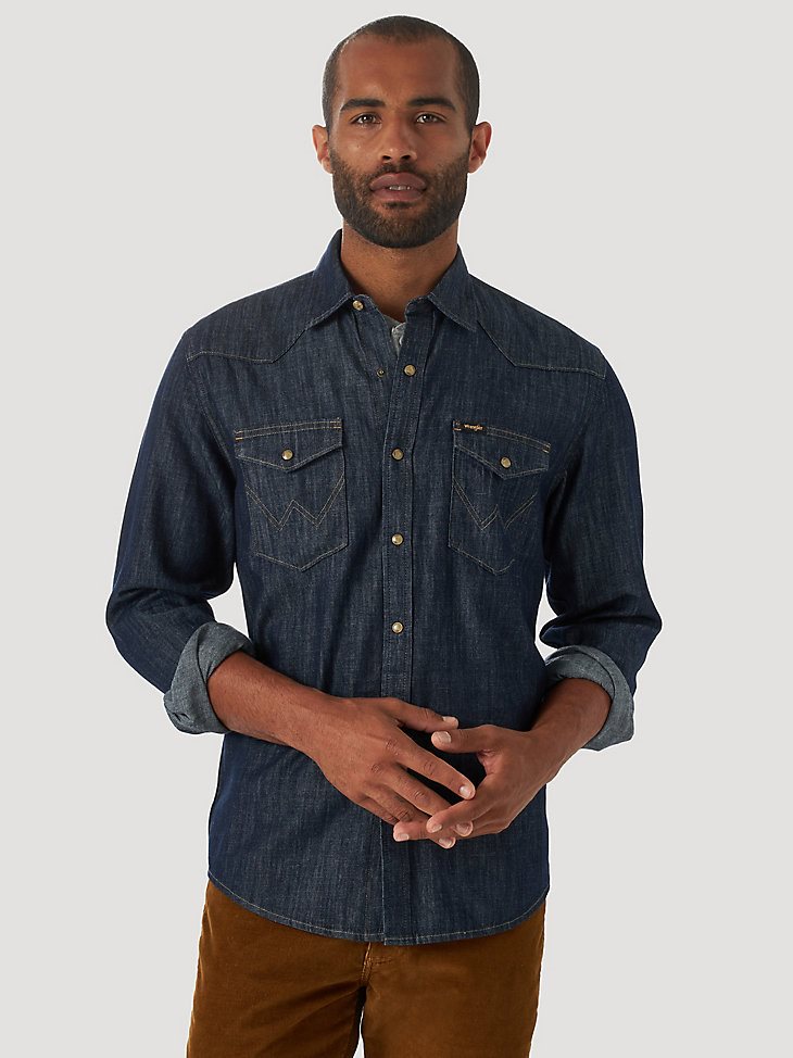 Men's Denim Western Snap Front Shirt in Rinse
