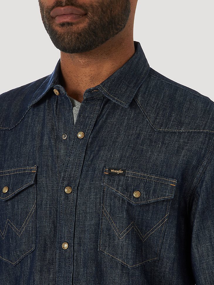 Men's Denim Western Snap Front Shirt in Rinse