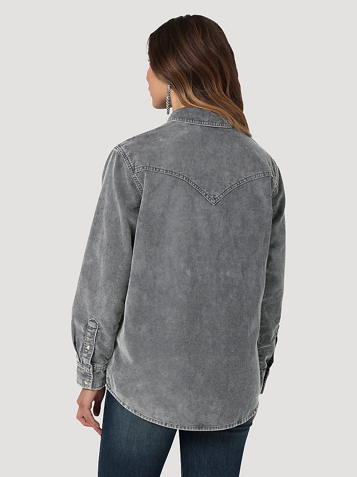 Women's Wrangler Corduroy Fade Western Snap Shirt in Grey