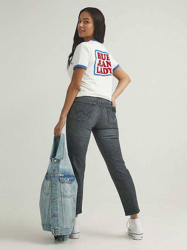 Women's Blue Jean Lady Ringer Tee in Worn White