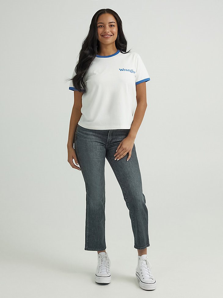 Women's Blue Jean Lady Ringer Tee in Worn White