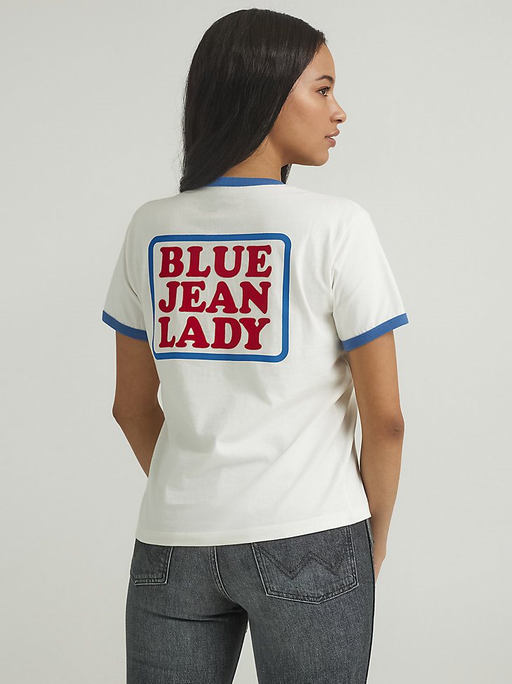 Women's Blue Jean Lady Ringer Tee in Worn White