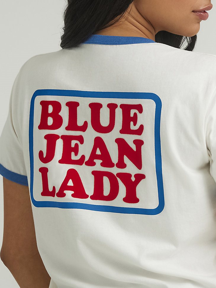 Women's Blue Jean Lady Ringer Tee in Worn White