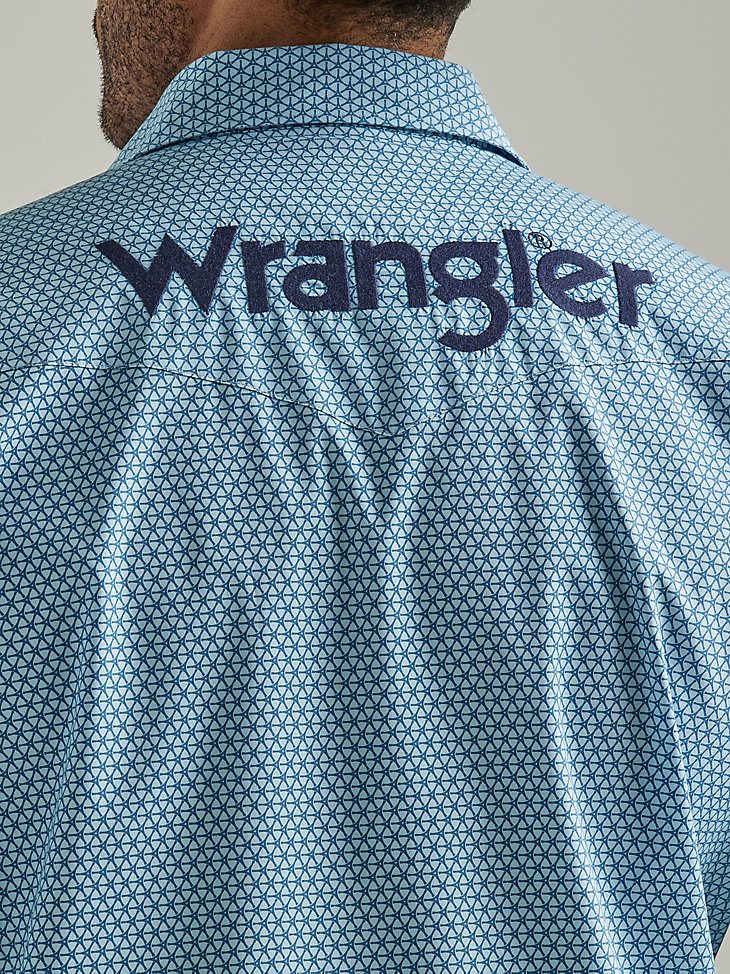 Men's Wrangler Logo Long Sleeve Western Snap Print Shirt in Dusty Aqua