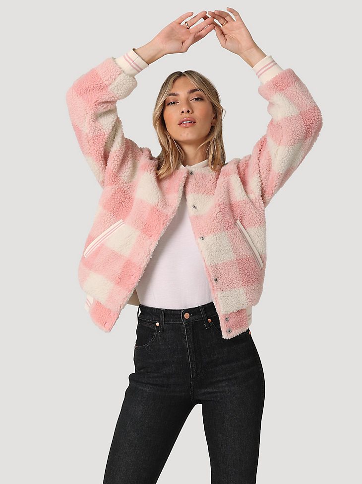 Women's Sherpa Bomber Jacket in Silver Pink