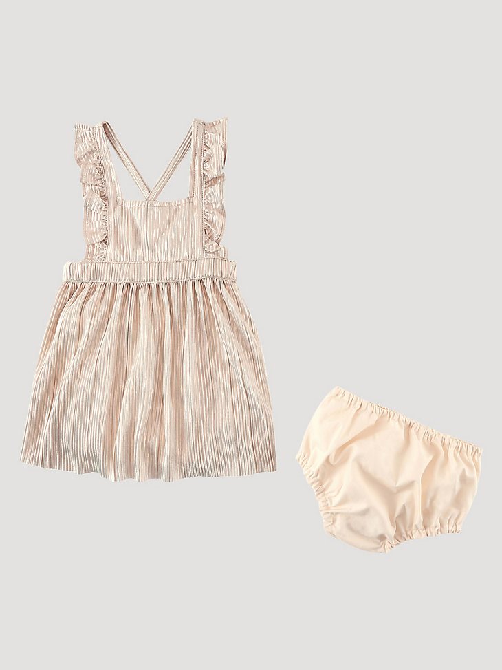 Little Girl's Pleated Pinafore Dress in Rose Gold
