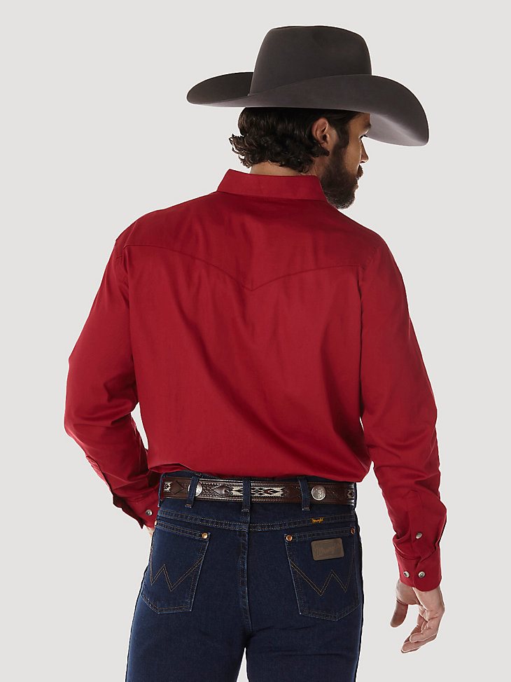 Painted Desert Long Sleeve Button Down Lightweight Solid Twill Shirt in Red