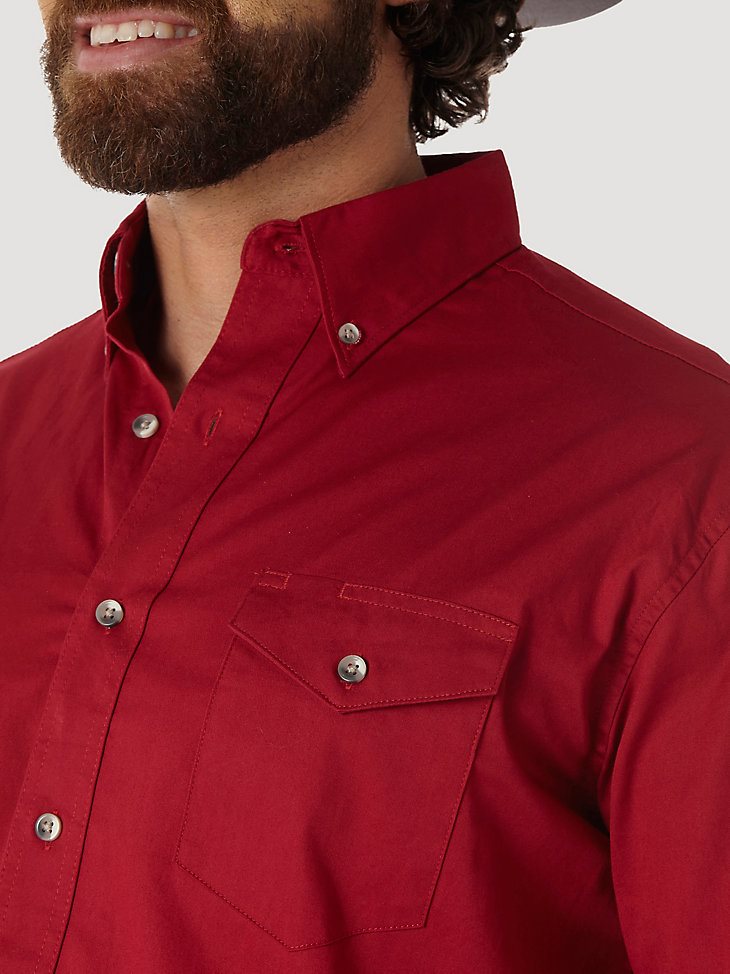Painted Desert Long Sleeve Button Down Lightweight Solid Twill Shirt in Red