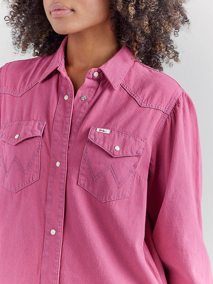 Wrangler x Barbie Western Shirt Dress in Dreamy Pink