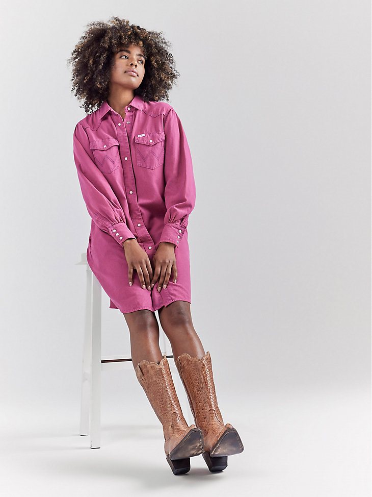 Wrangler x Barbie Western Shirt Dress in Dreamy Pink