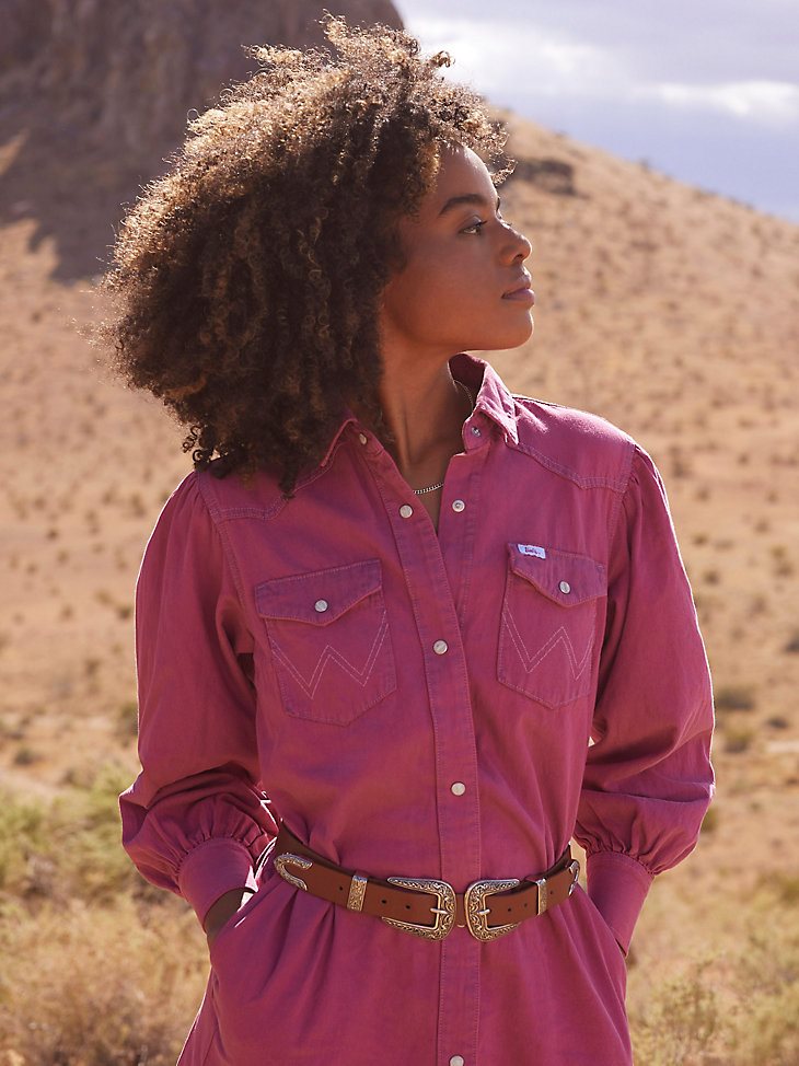 Wrangler x Barbie Western Shirt Dress in Dreamy Pink