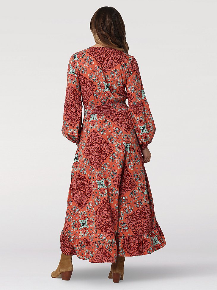 Women's Wrangler Boho High-Low Hem Midi Dress in Ginger Spice