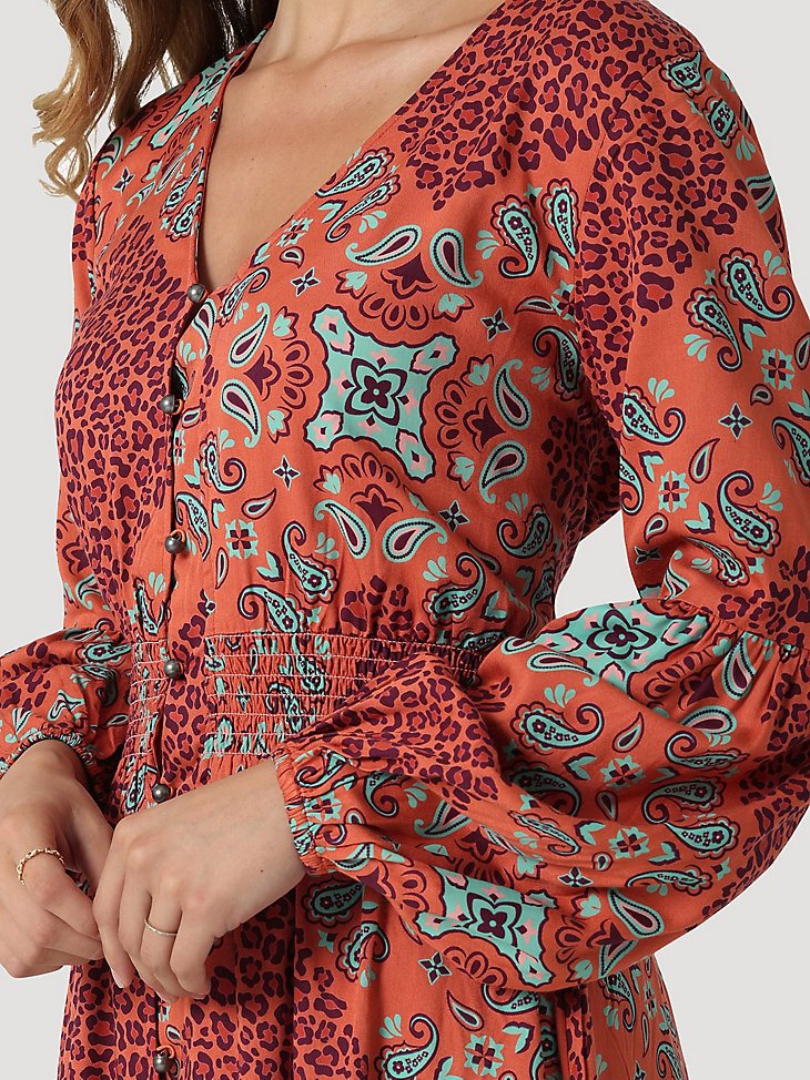 Women's Wrangler Boho High-Low Hem Midi Dress in Ginger Spice