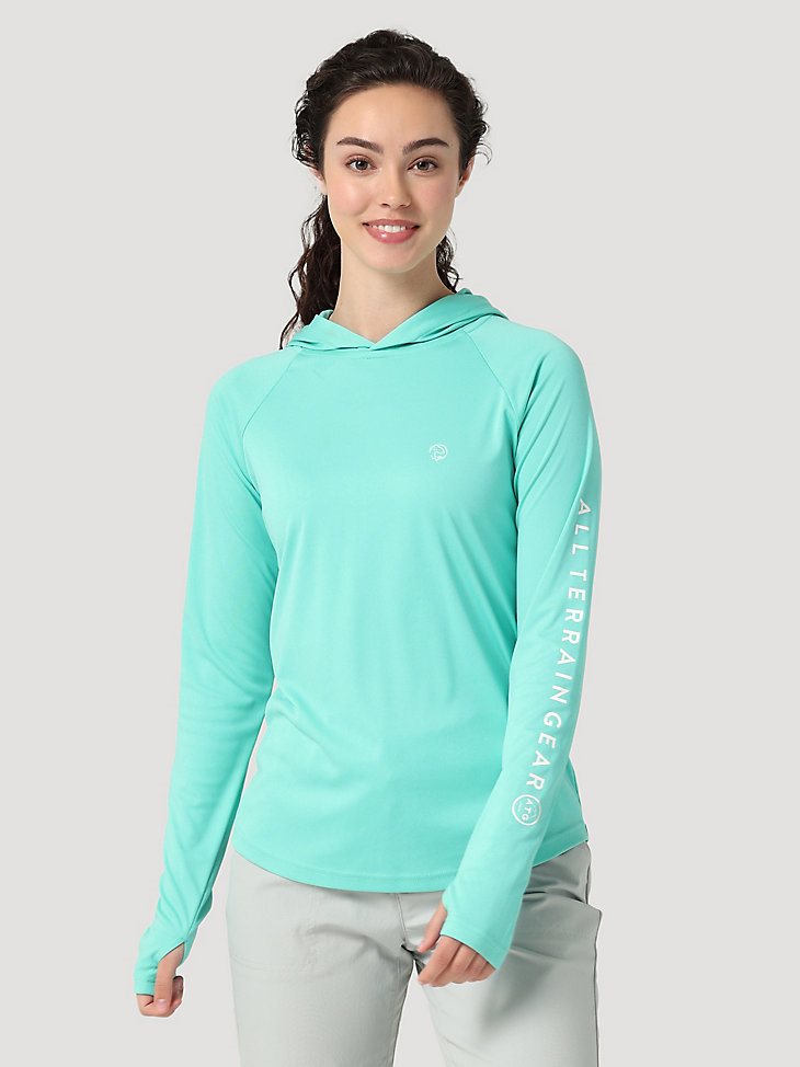 ATG Wrangler Angler Women's Hooded Sun Tee in Turquoise