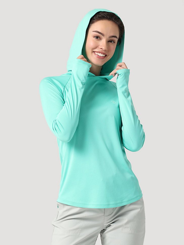 ATG Wrangler Angler Women's Hooded Sun Tee in Turquoise