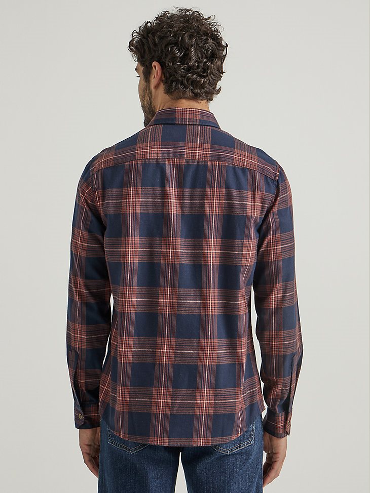 Men's Plaid Poplin Shirt in Red Night Sky