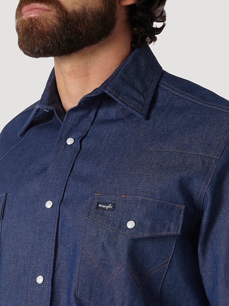 Cowboy Cut Work Western Rigid Denim Long Sleeve Shirt in Rigid Indigo