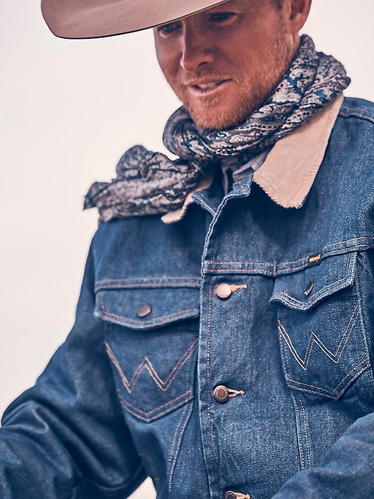 Men's Wrangler Blanket Lined Corduroy Collar Denim Jacket in Prewashed Indigo