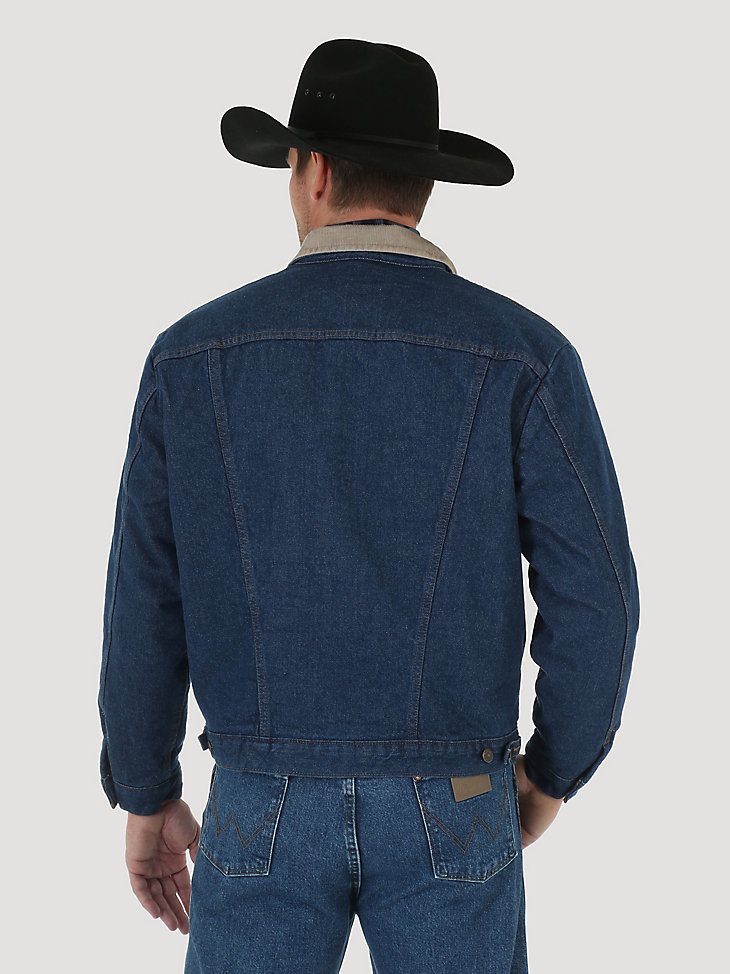 Men's Wrangler Blanket Lined Corduroy Collar Denim Jacket in Prewashed Indigo
