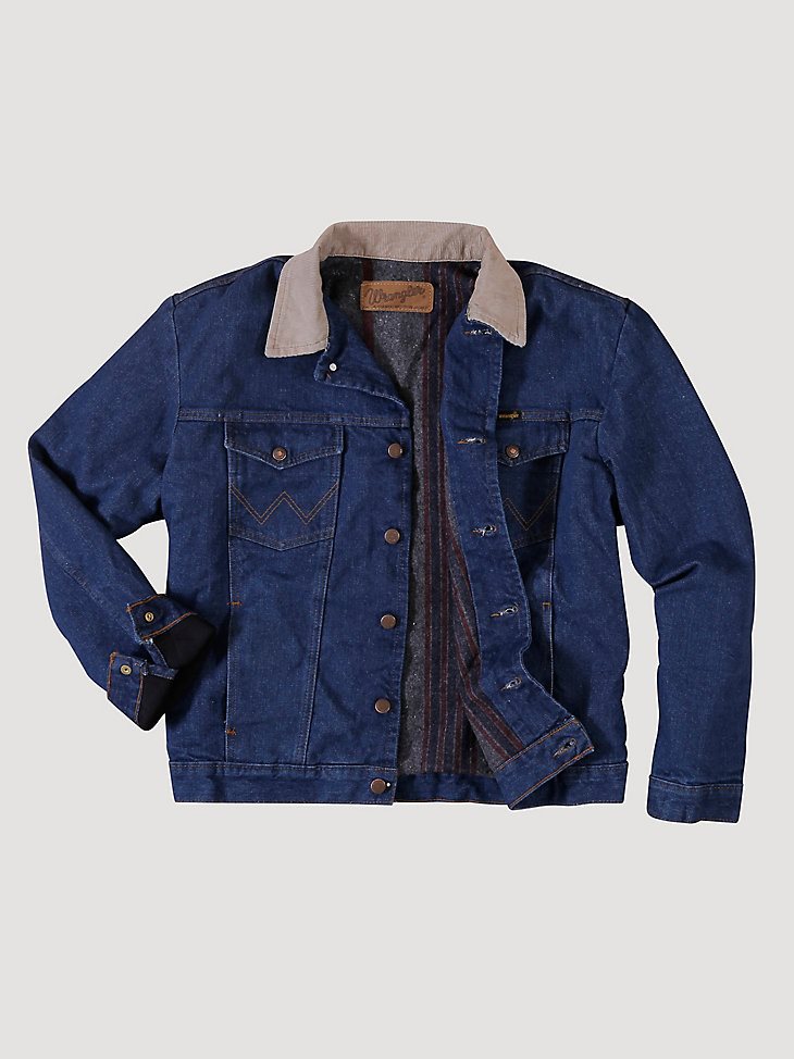 Men's Wrangler Blanket Lined Corduroy Collar Denim Jacket in Prewashed Indigo