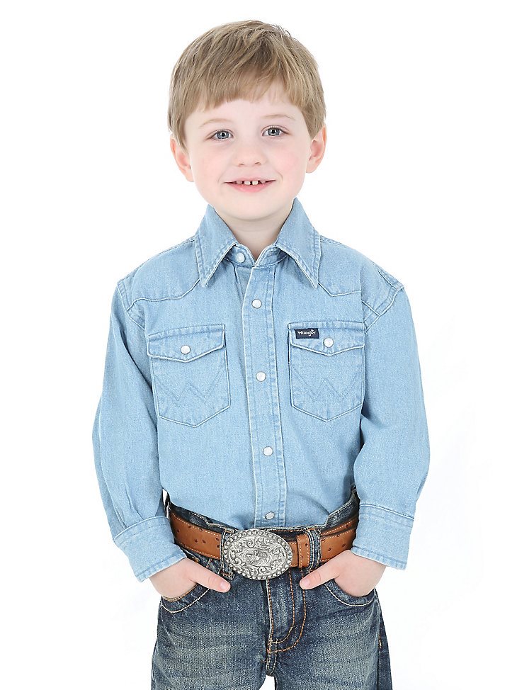 Boy's Cowboy Cut Western Snap Shirt in Denim