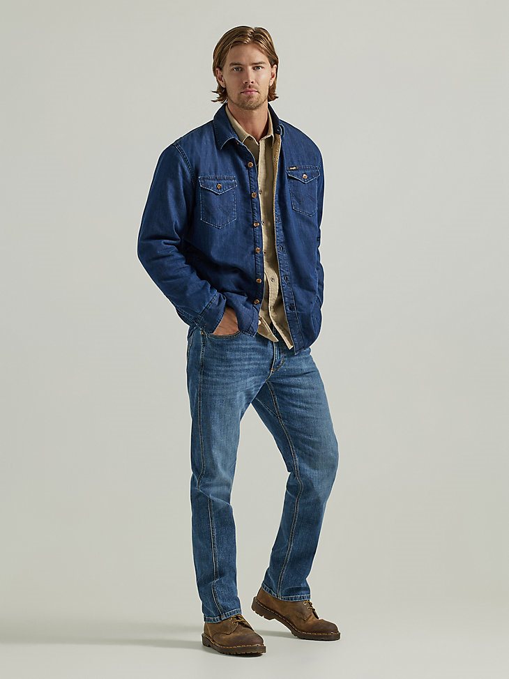 Men's Heavyweight Sherpa Lined Denim Shirt Jacket in Dark Indigo