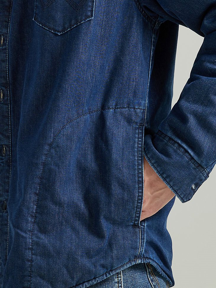 Men's Heavyweight Sherpa Lined Denim Shirt Jacket in Dark Indigo