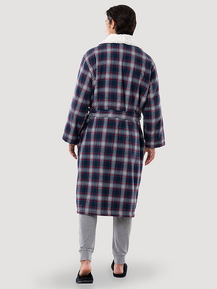 Plaid Flannel Sherpa Lined Robe in Dark Sapphire