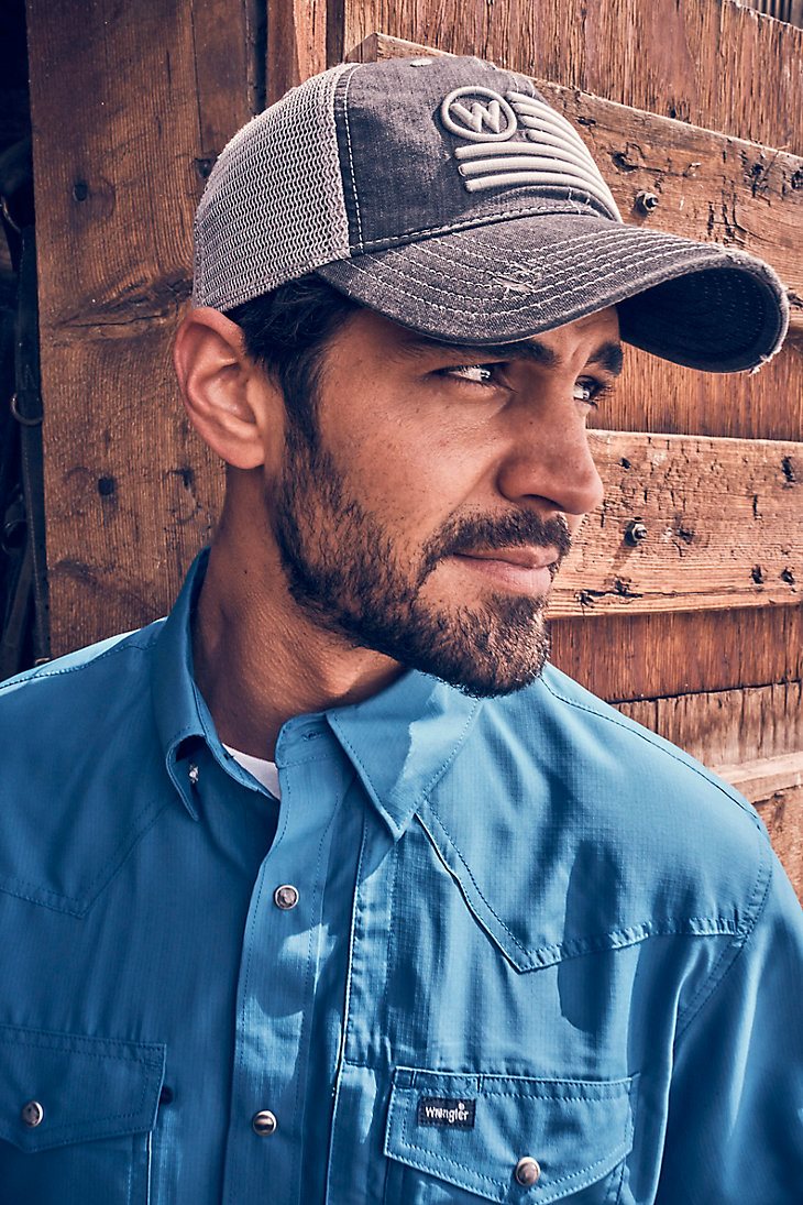 Men's Wrangler Performance Snap Long Sleeve Solid Shirt in High Tide