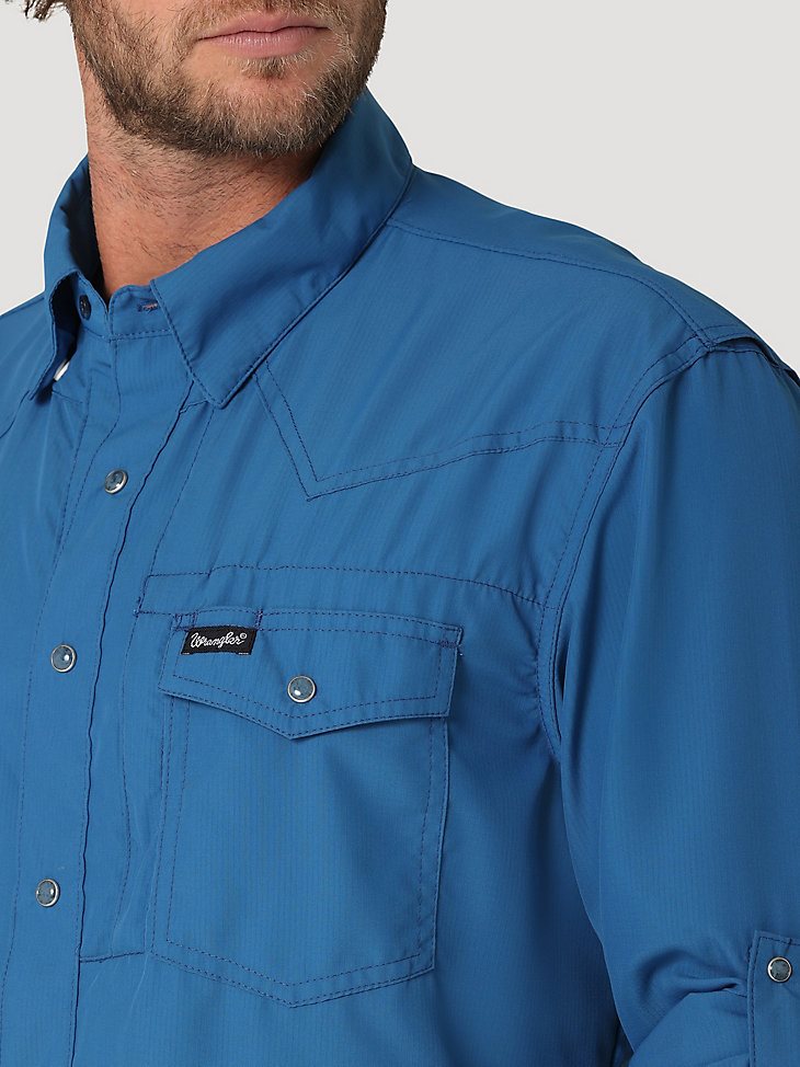 Men's Wrangler Performance Snap Long Sleeve Solid Shirt in High Tide