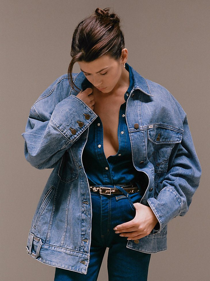 Wrangler + STAUD The Biggest Jean Jacket in Mid Blue