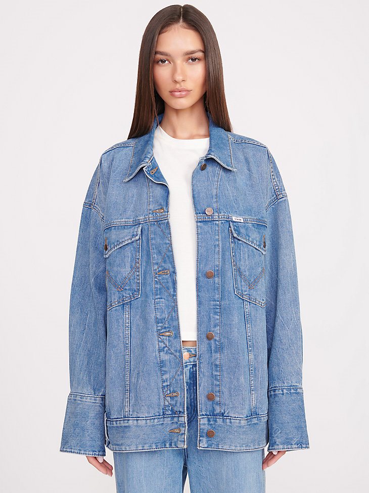 Wrangler + STAUD The Biggest Jean Jacket in Mid Blue