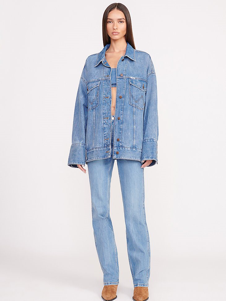 Wrangler + STAUD The Biggest Jean Jacket in Mid Blue