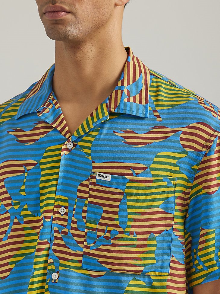 Men's Horse Stripe Print Overshirt in Skydiver