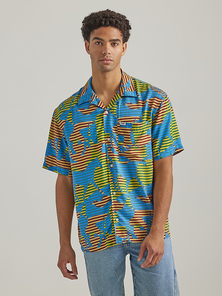 Men's Horse Stripe Print Overshirt in Skydiver