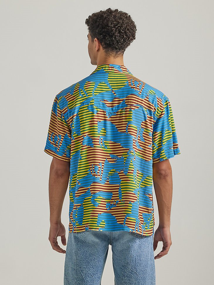 Men's Horse Stripe Print Overshirt in Skydiver