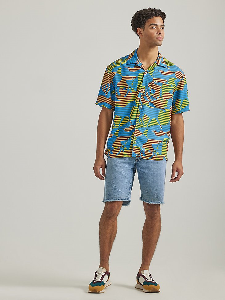 Men's Horse Stripe Print Overshirt in Skydiver