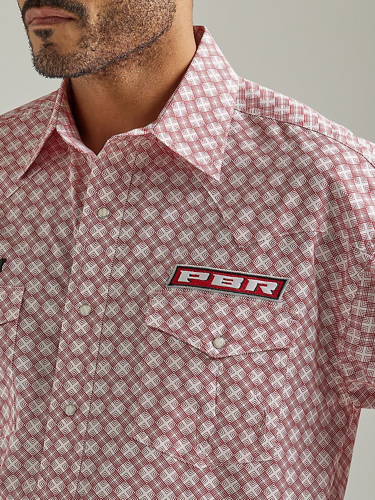 Men's Wrangler Logo Long Sleeve Western Snap Print Shirt in Pointed Red