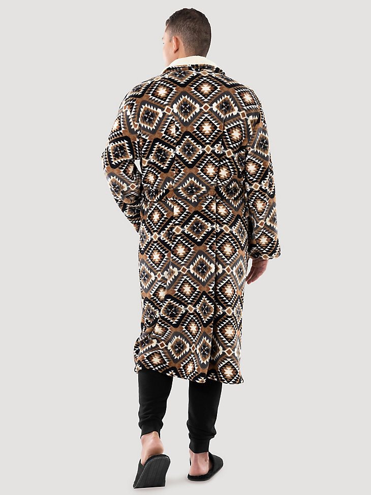 Flannel Printed Sherpa Lined Robe in Tan